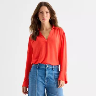 a.n.a Womens V Neck Long Sleeve Blouse Product Image