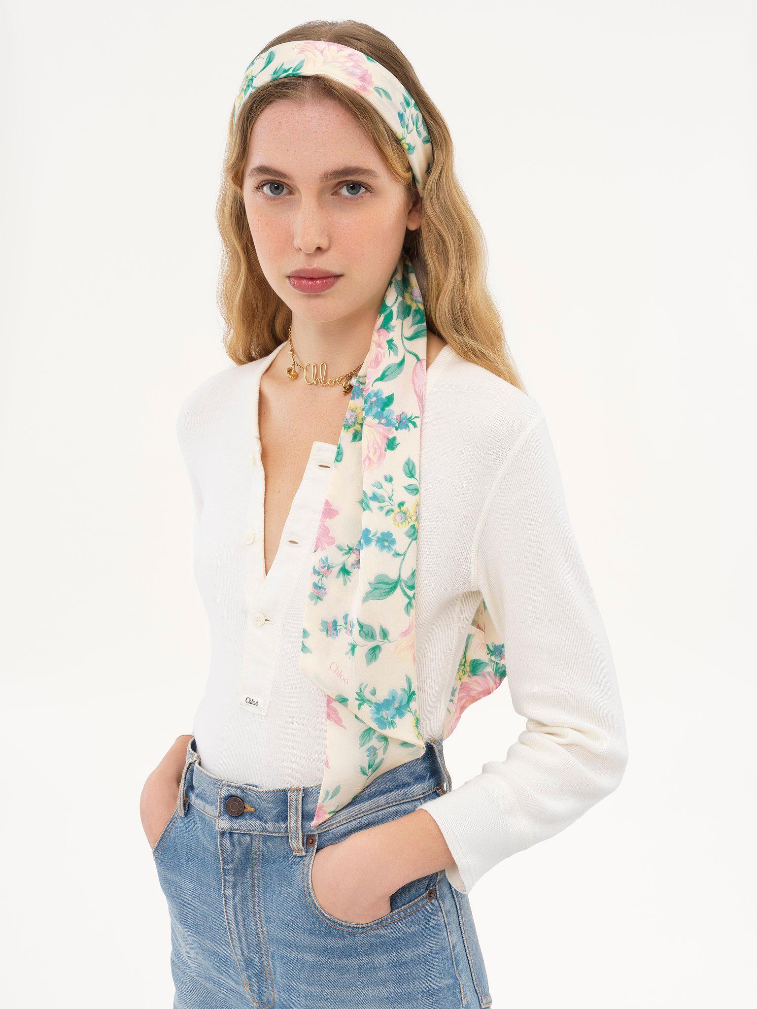The Chloé Peonies wide bandeau scarf in silk charmeuse Product Image