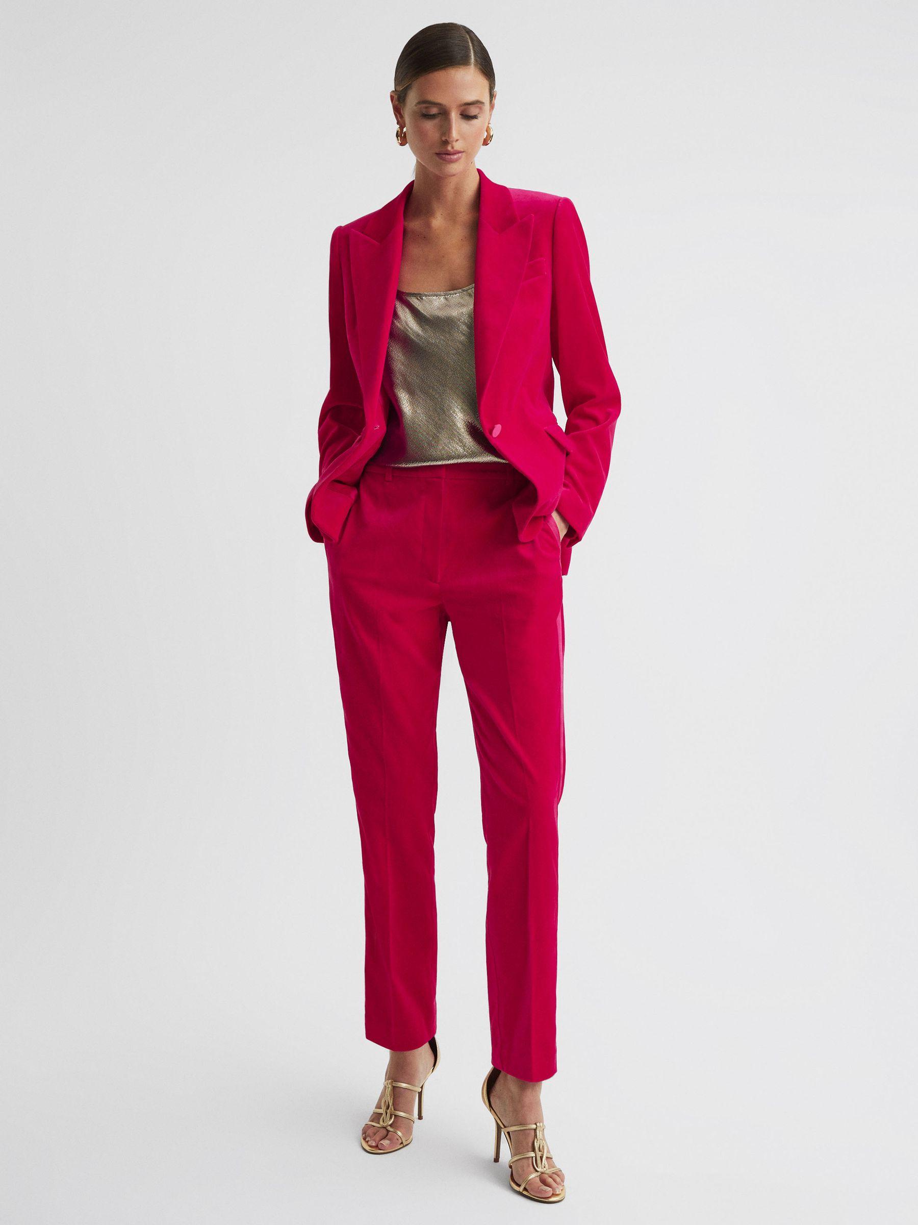 Velvet Tapered Suit Trousers in Pink Product Image