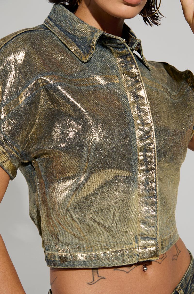 ALL ABOUT THAT SHINE BUTTON DOWN TOP Product Image