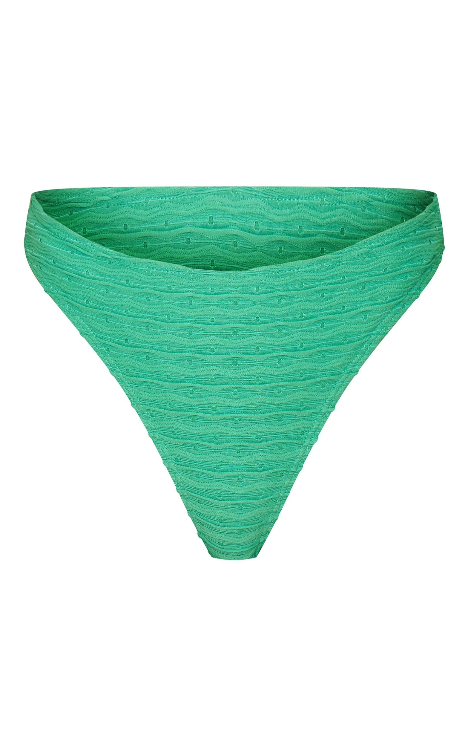 Green Textured High Leg Bikini Bottoms Product Image