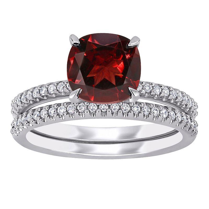 Stella Grace 14k White Gold Garnet & 1/4 Carat T.W. Diamond Engagement Ring Set, Women's, Size: 7.50, 14k Whgold Product Image