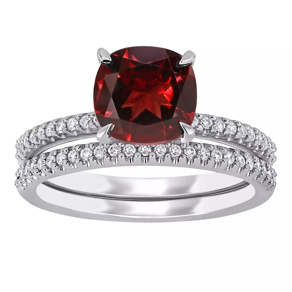 Stella Grace 14k White Gold Garnet & 1/4 Carat T.W. Diamond Engagement Ring Set, Women's, Size: 7.50, 14k Whgold Product Image