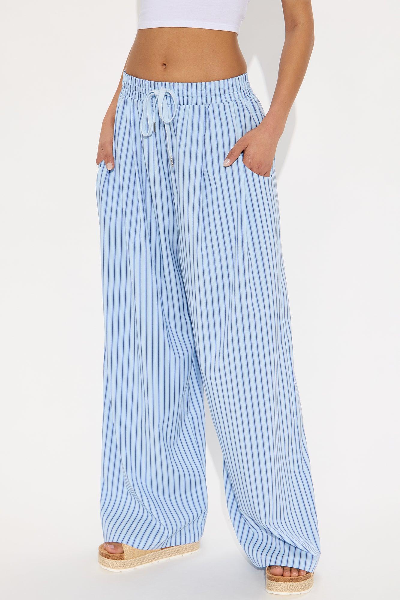 Timothy Striped Wide Leg Pant - Light Blue Product Image