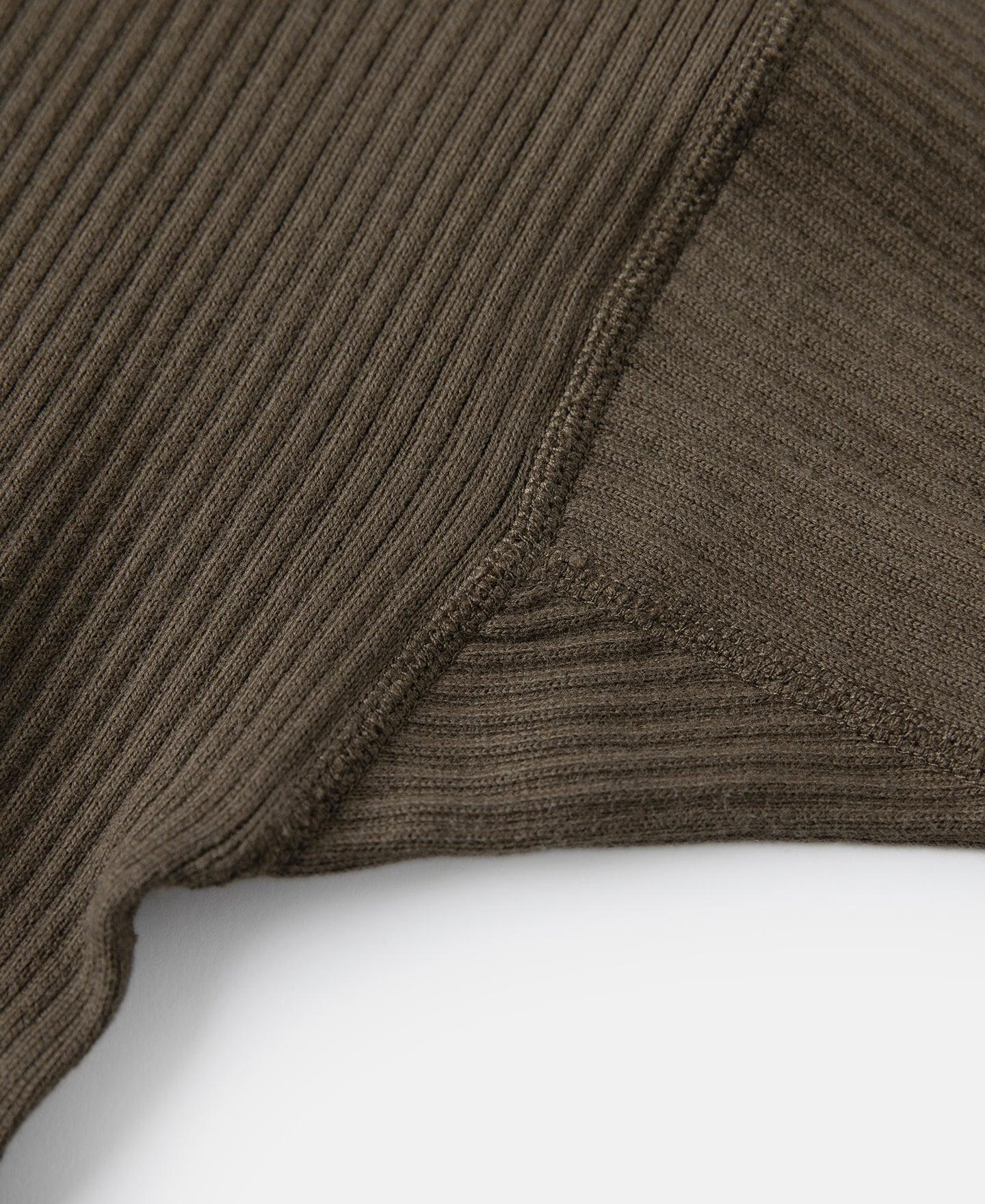 Ribbed Long Sleeve Henley T-Shirt - Olive Brown Product Image