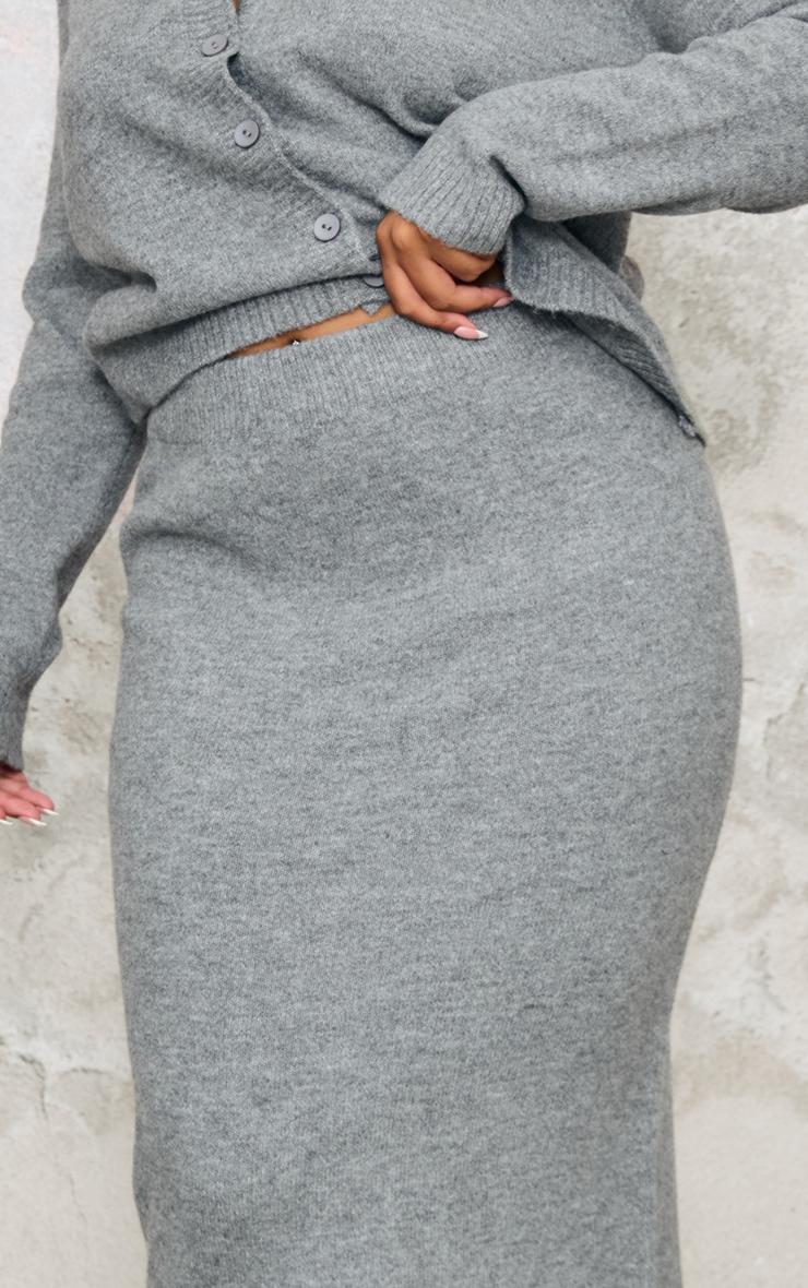Plus Ash Grey Melange Soft Knit Maxi Skirt Product Image