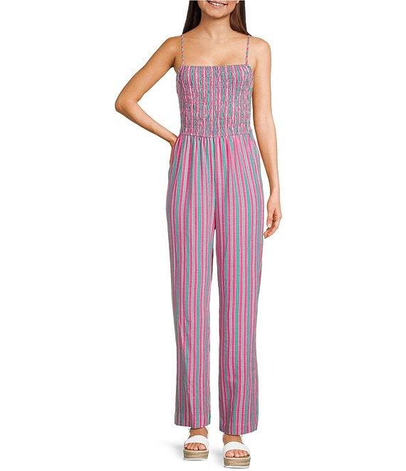 Copper Key Square Neck Stripe Smocked Jumpsuit Product Image