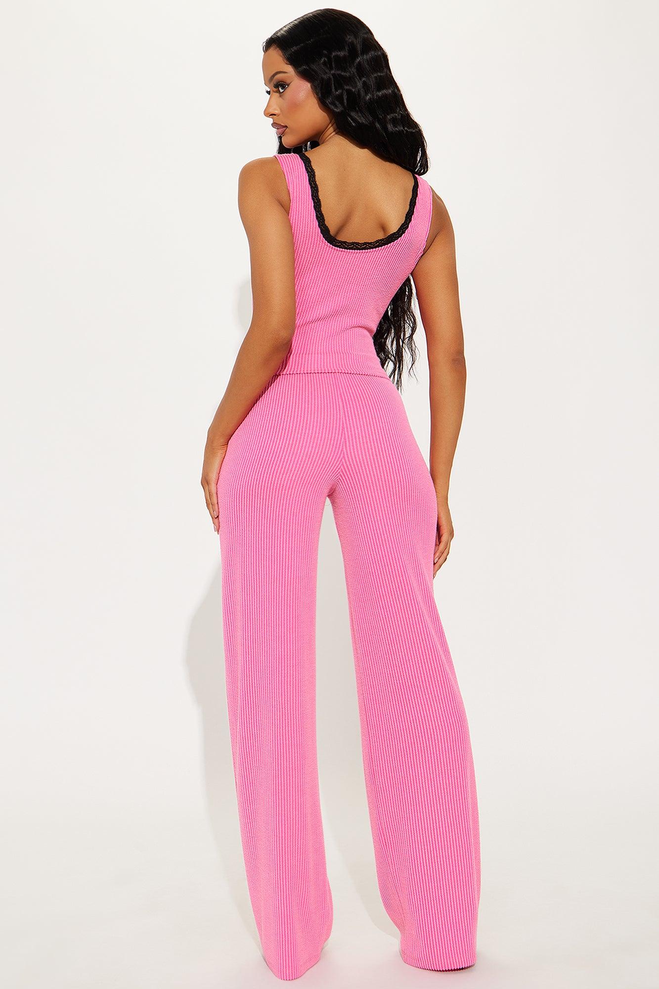 Bella Lace Trim Pant Set - Pink Product Image