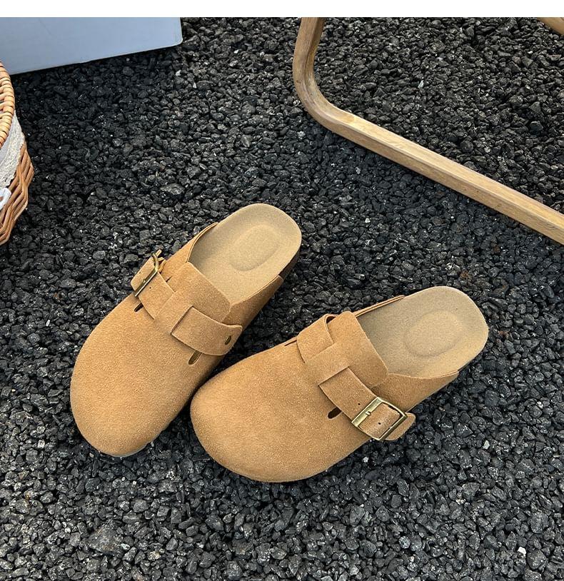 Platform Plain Buckled Faux Suede Mules Product Image