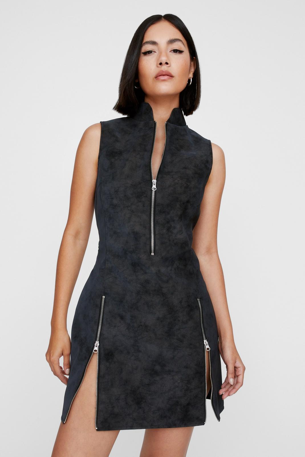 Distressed Faux Leather Mini Dress Product Image