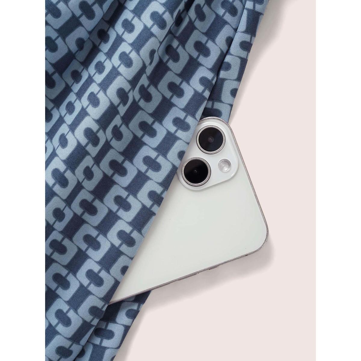 Plus Size Geometric Overlap Collar Elastic Waist Belted Dress Blue Women At the Office Overlapping Overlap Collar Half Sleeve Curvy Midi Dress BloomChic 14-16/1X Product Image