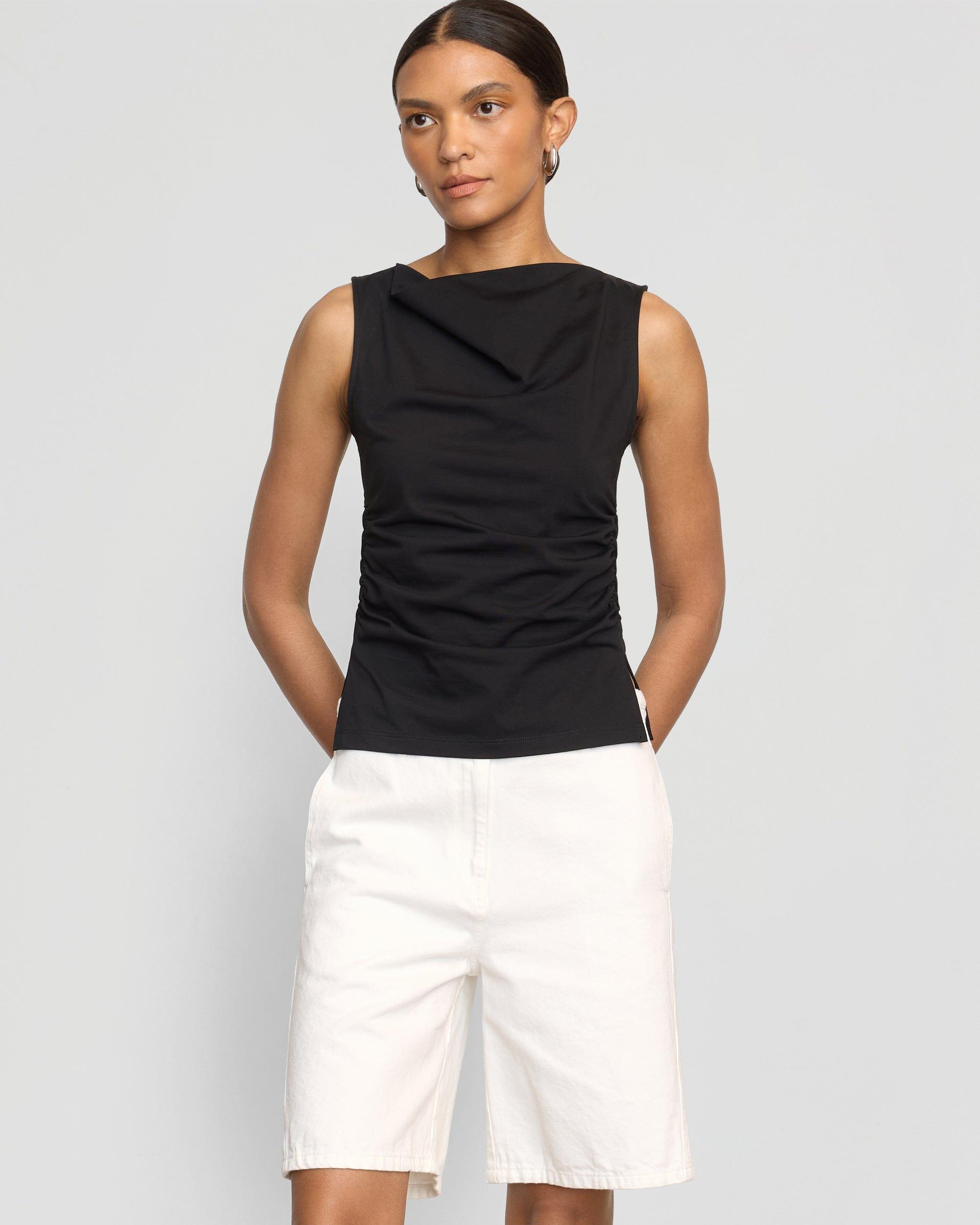 Josie Shirred-Side Cowl-Neck Tee Product Image