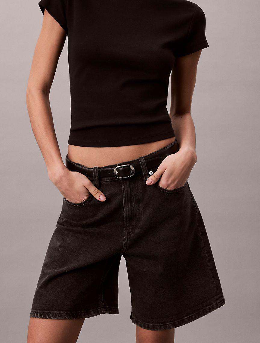 Roll Hem A-Line Denim Shorts Product Image