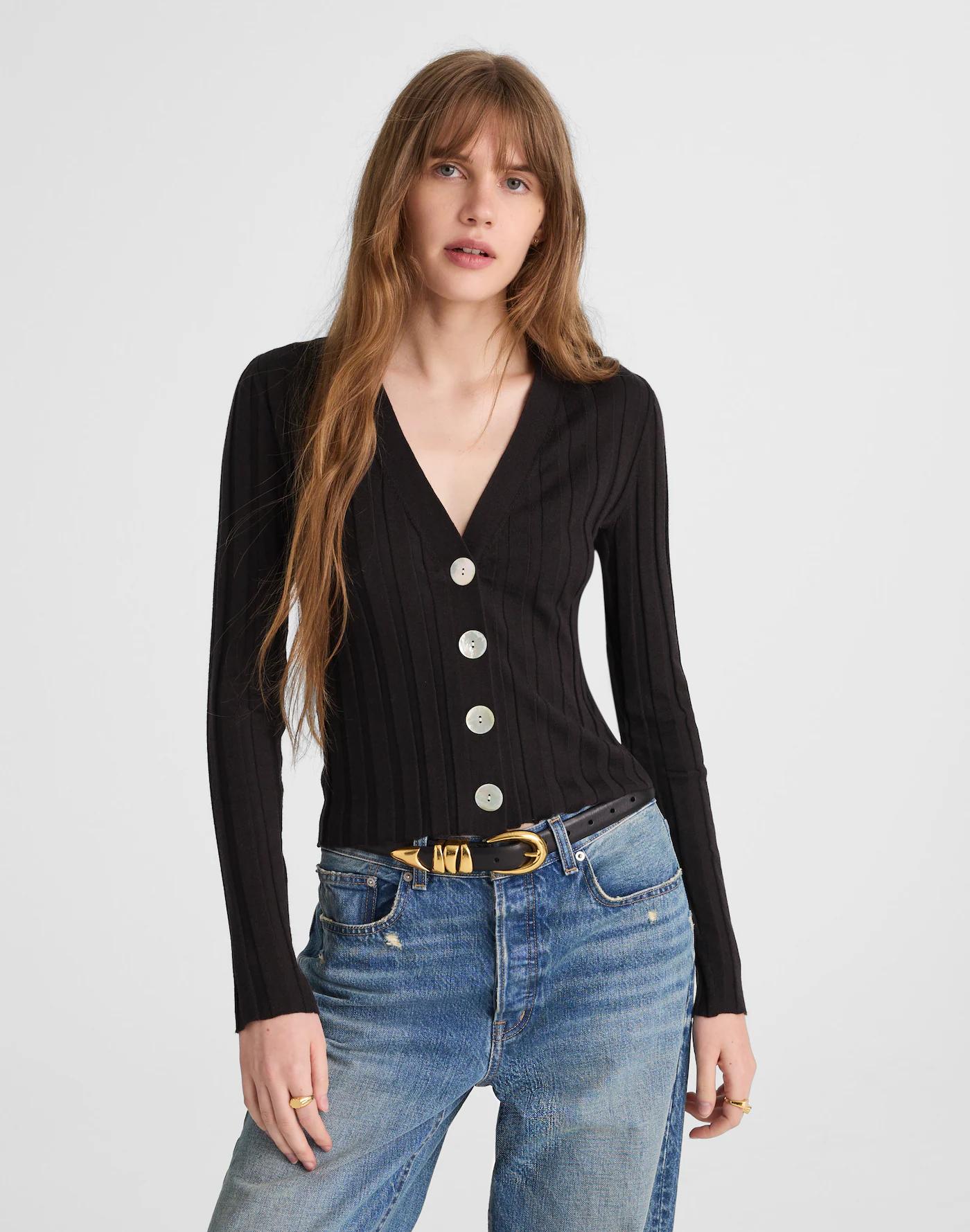 Ribbed V-Neck Cardigan Product Image
