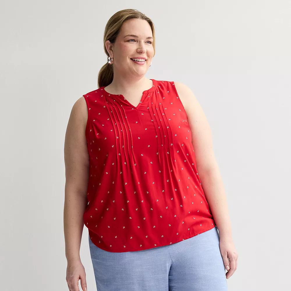 Plus Size Croft & Barrow® Pintuck Sleeveless Shell Top, Women's, Size: 4XL, Red Fun Anchor Product Image