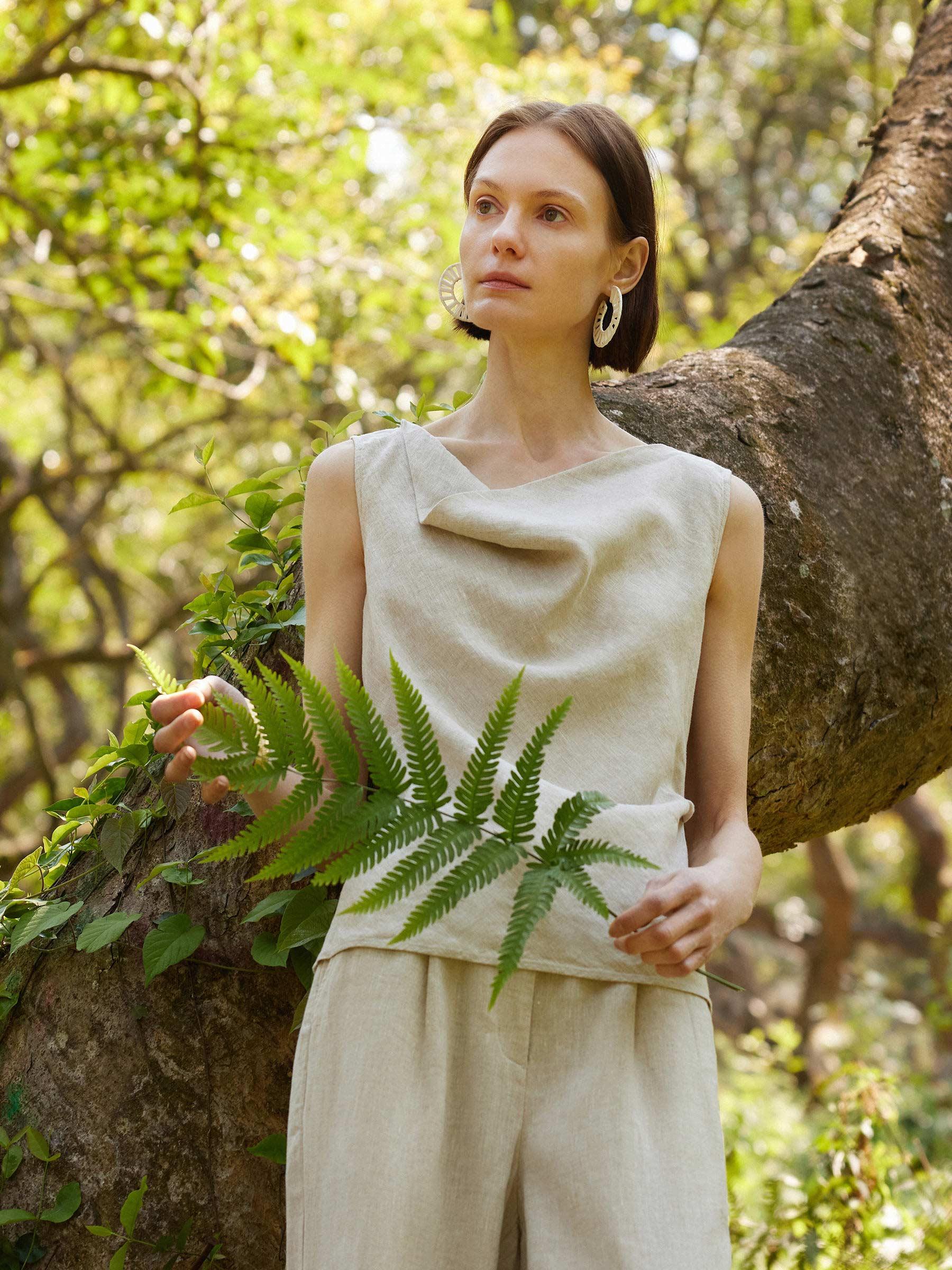 100% Linen Cowl Neck Women Tank Top Product Image