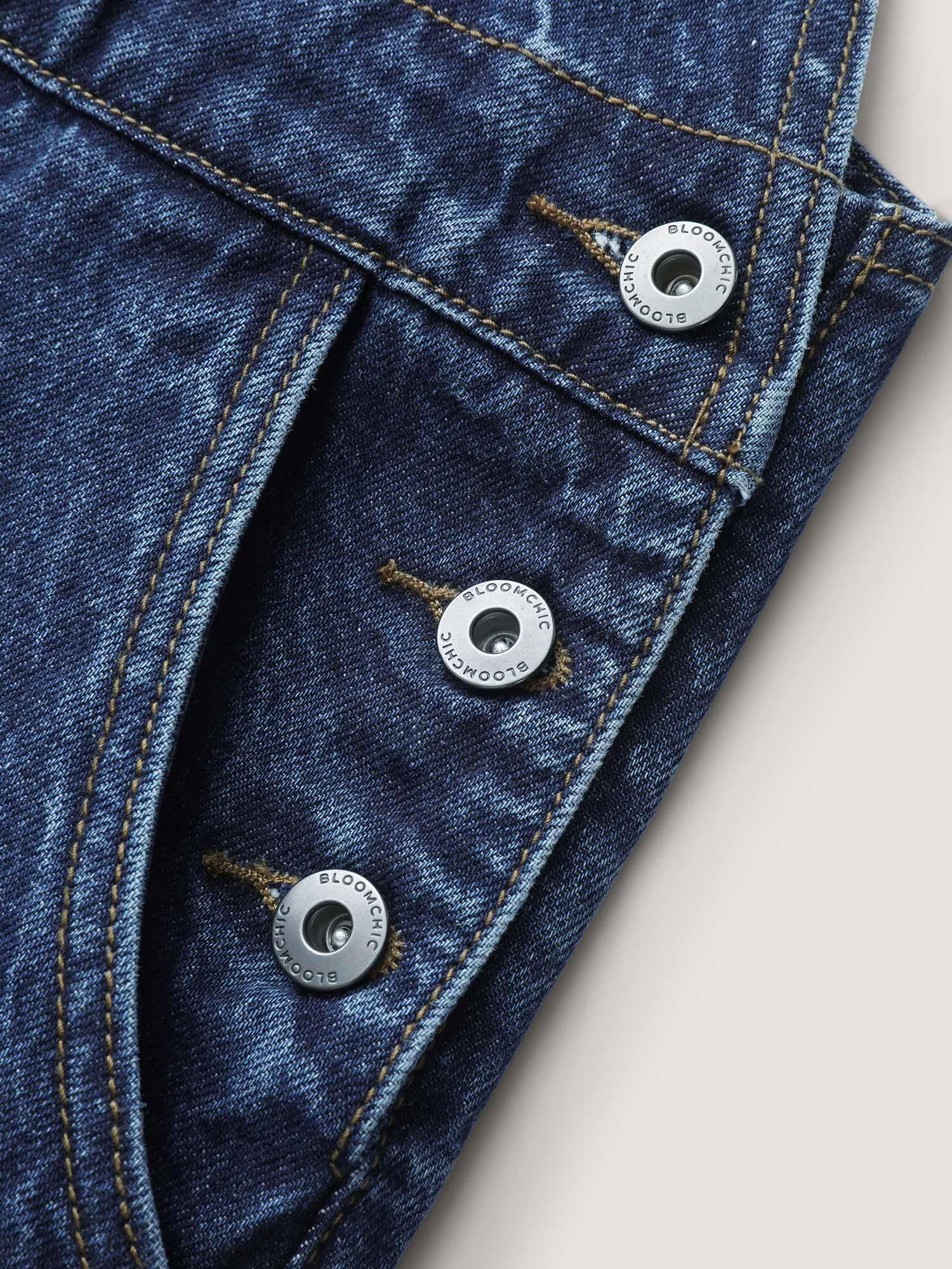 Cotton Relaxed-Fit Side Button Overall Denim Jumpsuit Female Product Image