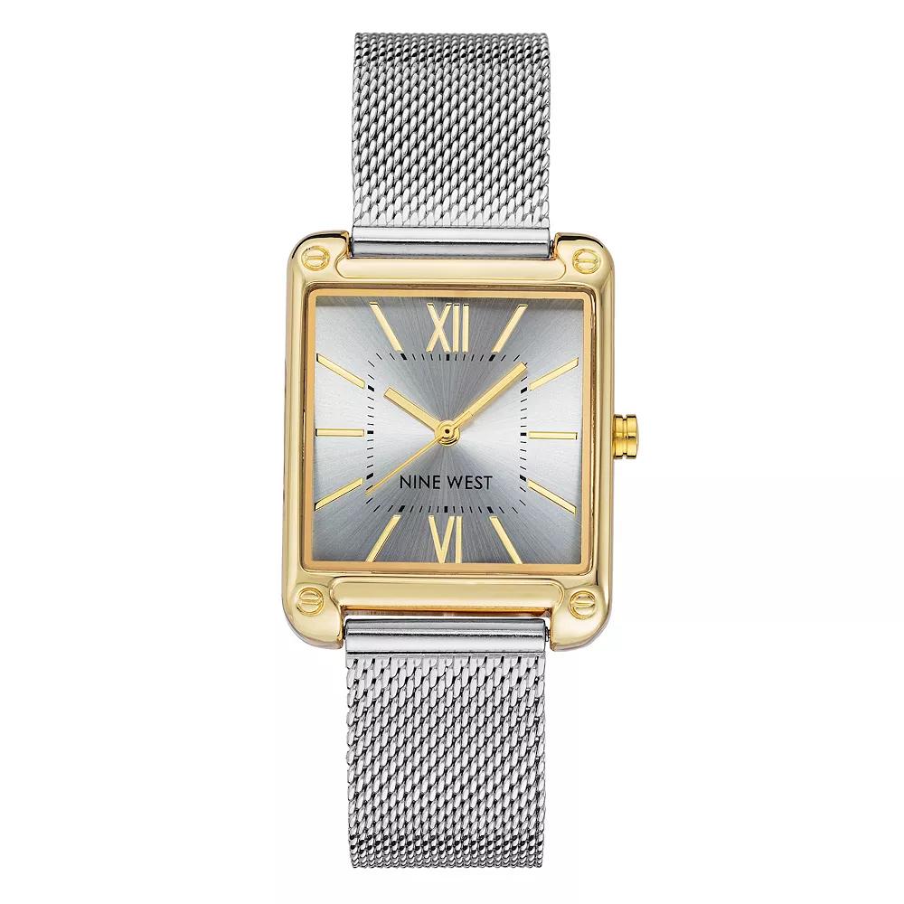 Nine West Women's Two Tone Rectangle Dial Dress Watch, Size: Small, Gold Tone Product Image