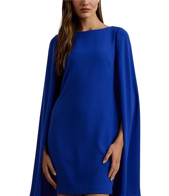Lauren Ralph Lauren Capelet Georgette Boat Neck Cape Sleeve Shift Dress Product Image
