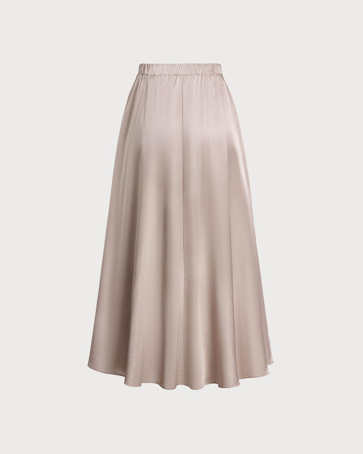 Pink Elastic Waist Flared Midi Skirt Product Image