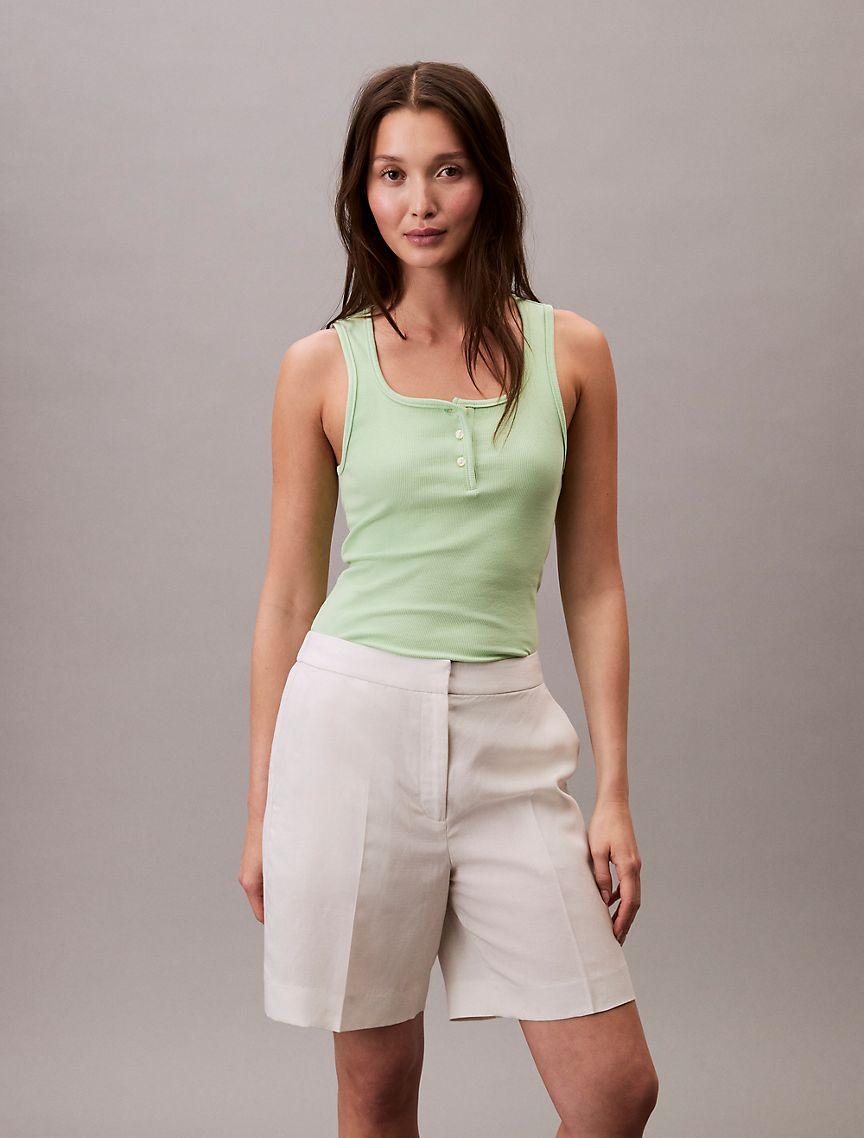 Cotton Contour Rib Henley Tank Top Product Image