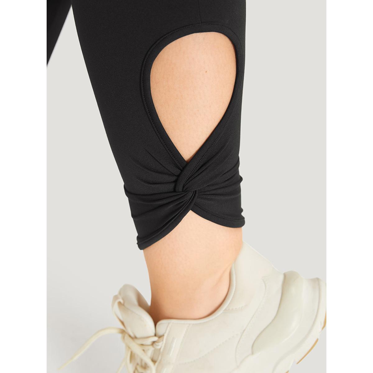 Plus Size Solid Twist Front Elastic Waist Leggings Women Black Casual High stretch Skinny High Rise Dailywear Leggings BloomChic 28/5X Product Image