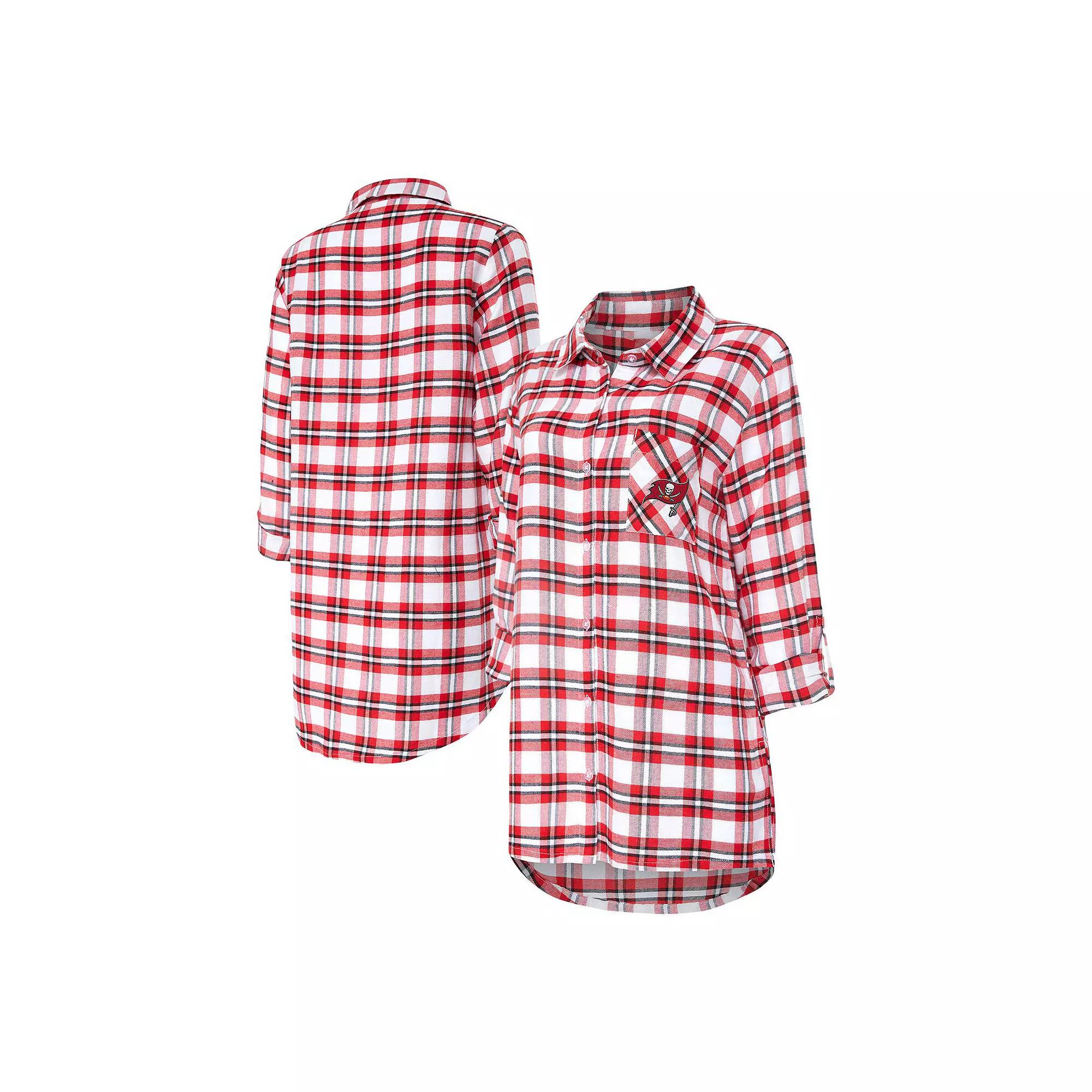 Women's Concepts Sport Red Tampa Bay Buccaneers Sienna Plaid Full-Button Long Sleeve Nightshirt, Size: Small Product Image