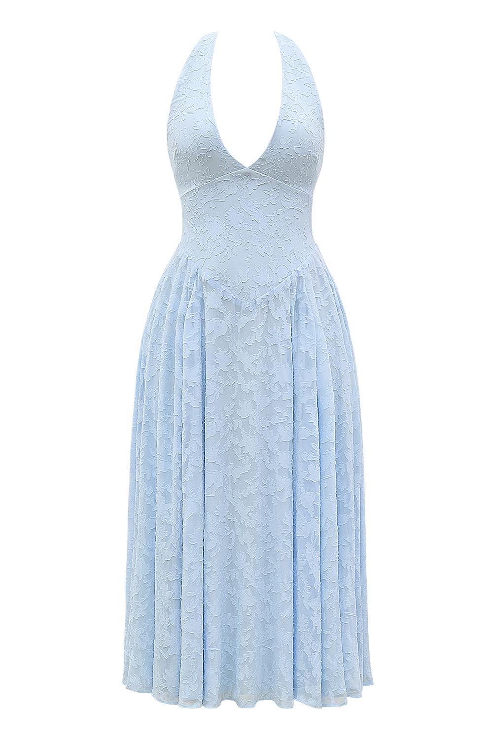 Arietta  bluebell floral jacquard halter midi dress Product Image