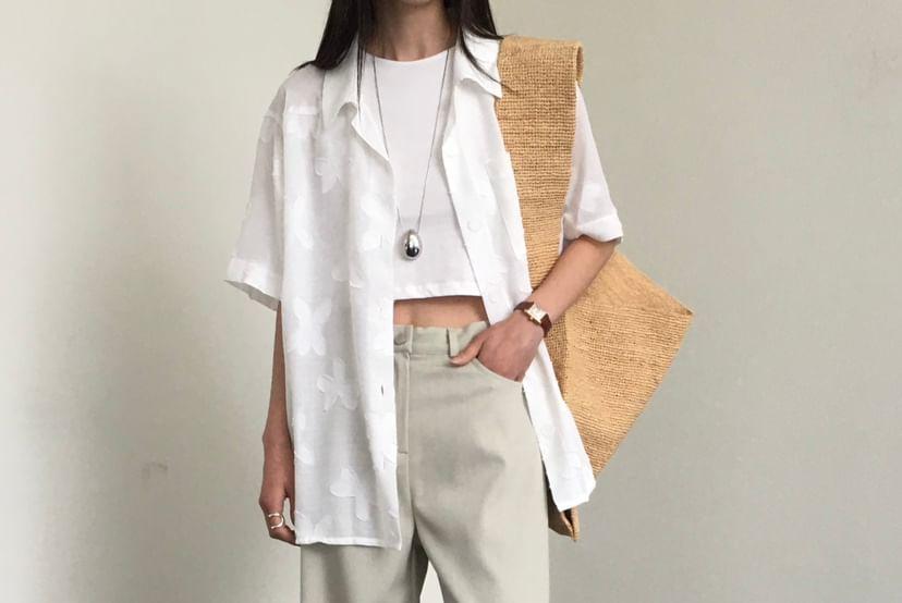 High Waist Monotone Wide-Leg Pants Product Image