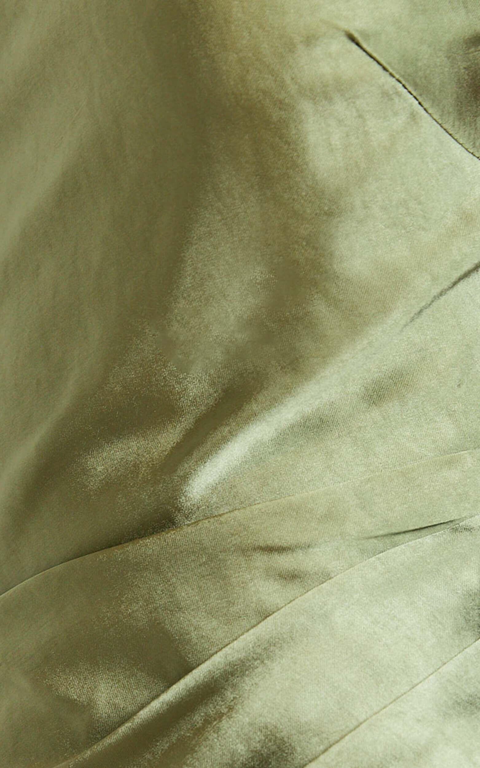 Isla Maxi Dress - Satin One Shoulder Side Split Dress in Olive Product Image