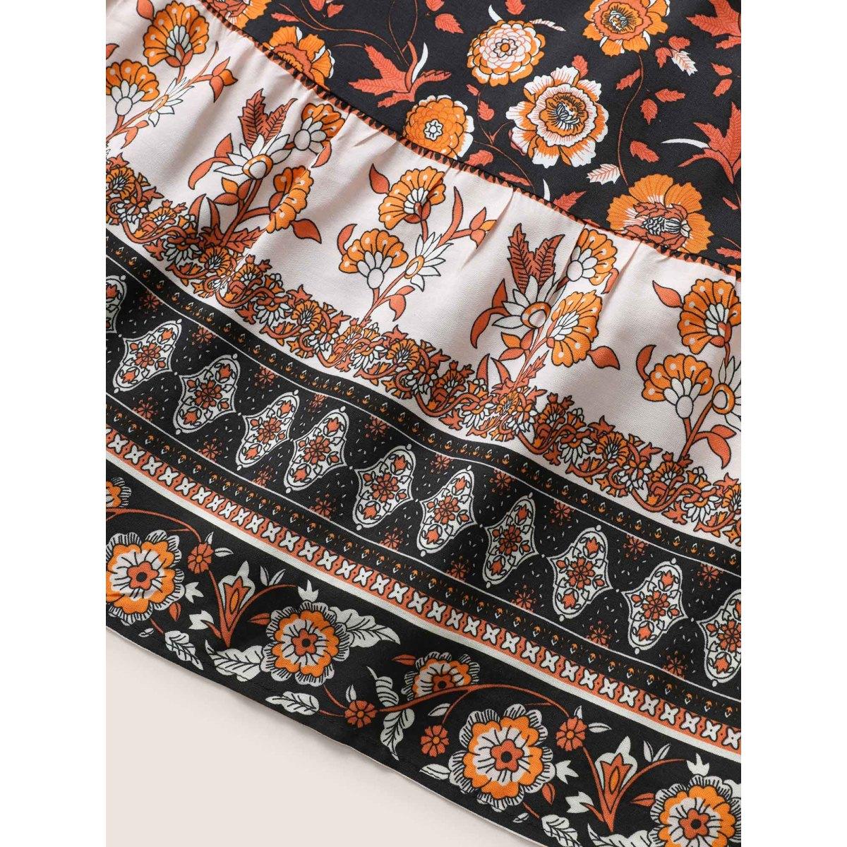 Plus Size Bandana Print Square Neck Pocket Ruffle Sleeve Dress Black Women Resort Non Square Neck Elbow-length sleeve Curvy Midi Dress BloomChic 14-16/1X Product Image