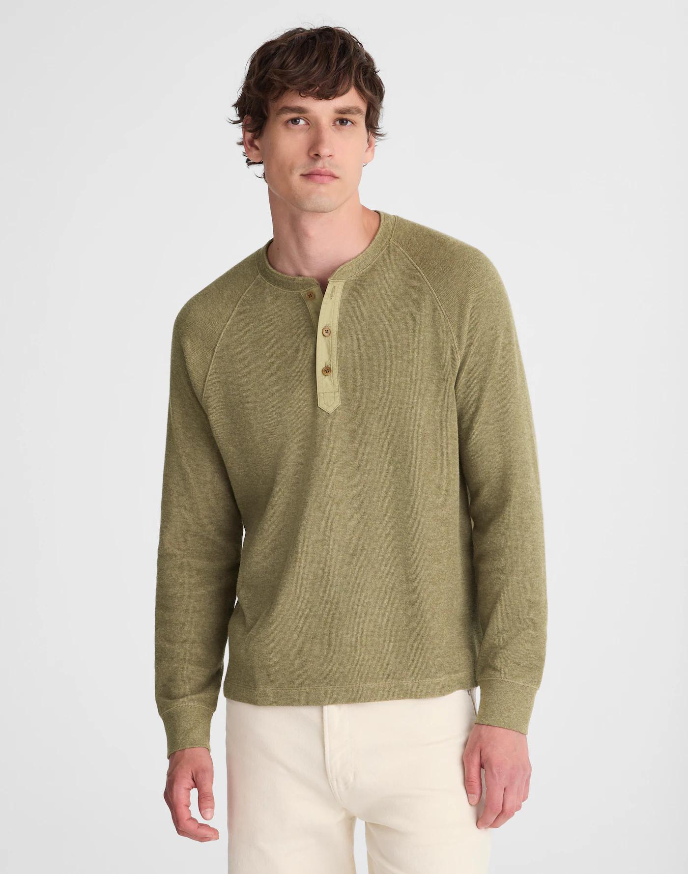French Rib Knit Long-Sleeve Henley Tee Product Image