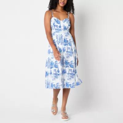 by&by Womens Sleeveless Floral Fit + Flare Dress Juniors Product Image