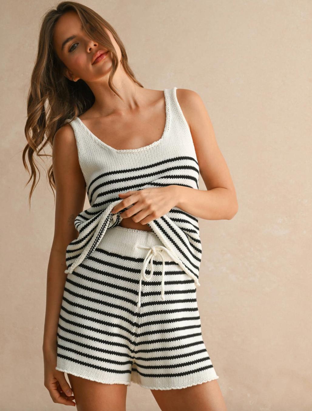 Sara Striped Knitted Shorts Product Image