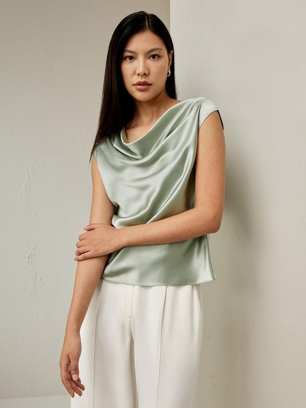 Silk Charmeuse Cowl Neck Top Product Image