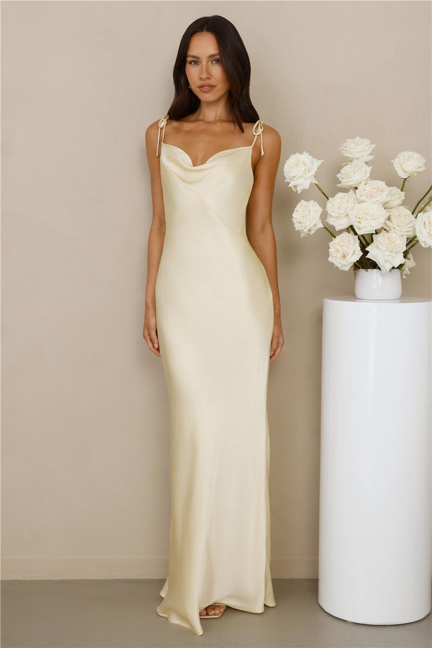 The Penelope Cowl Satin Maxi Dress Yellow Product Image
