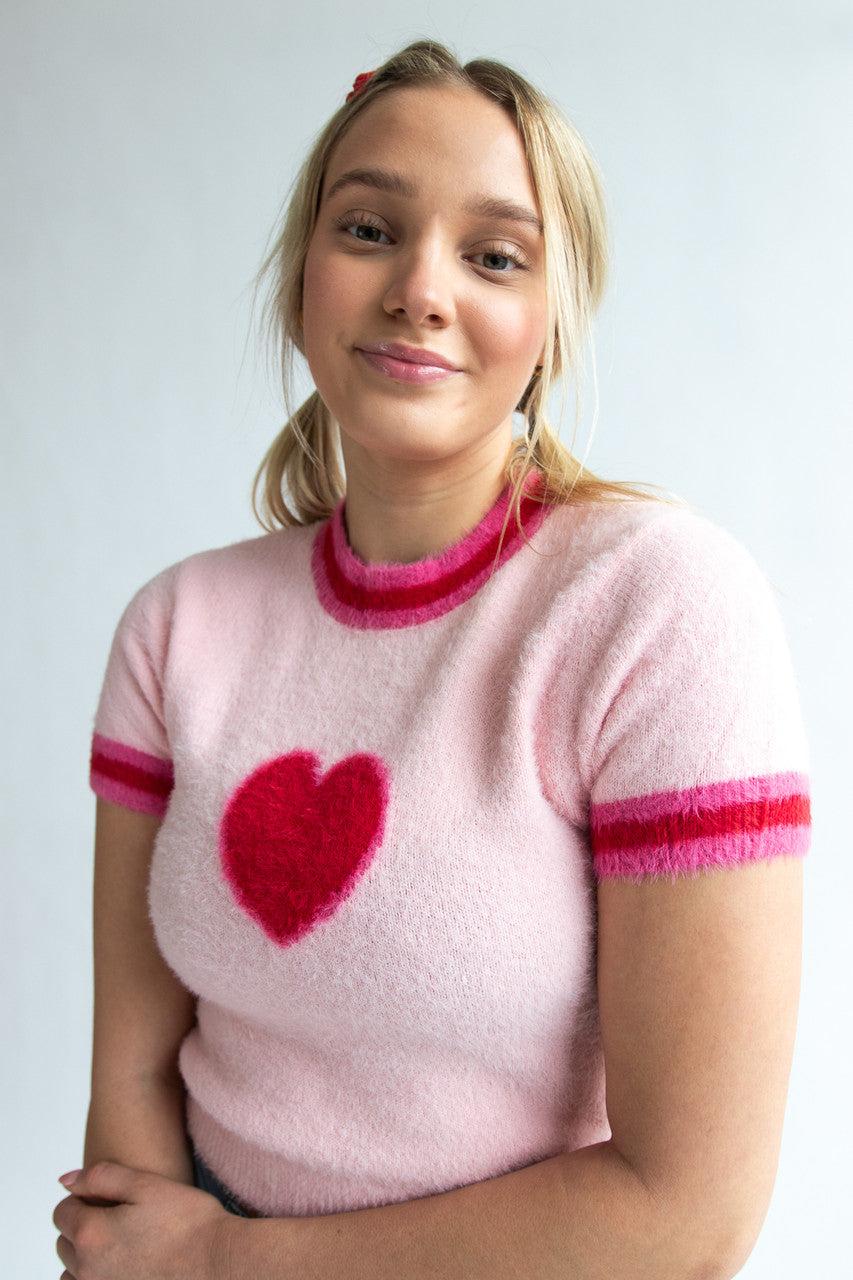 Short Sleeve Heart Eyelash Sweater Product Image