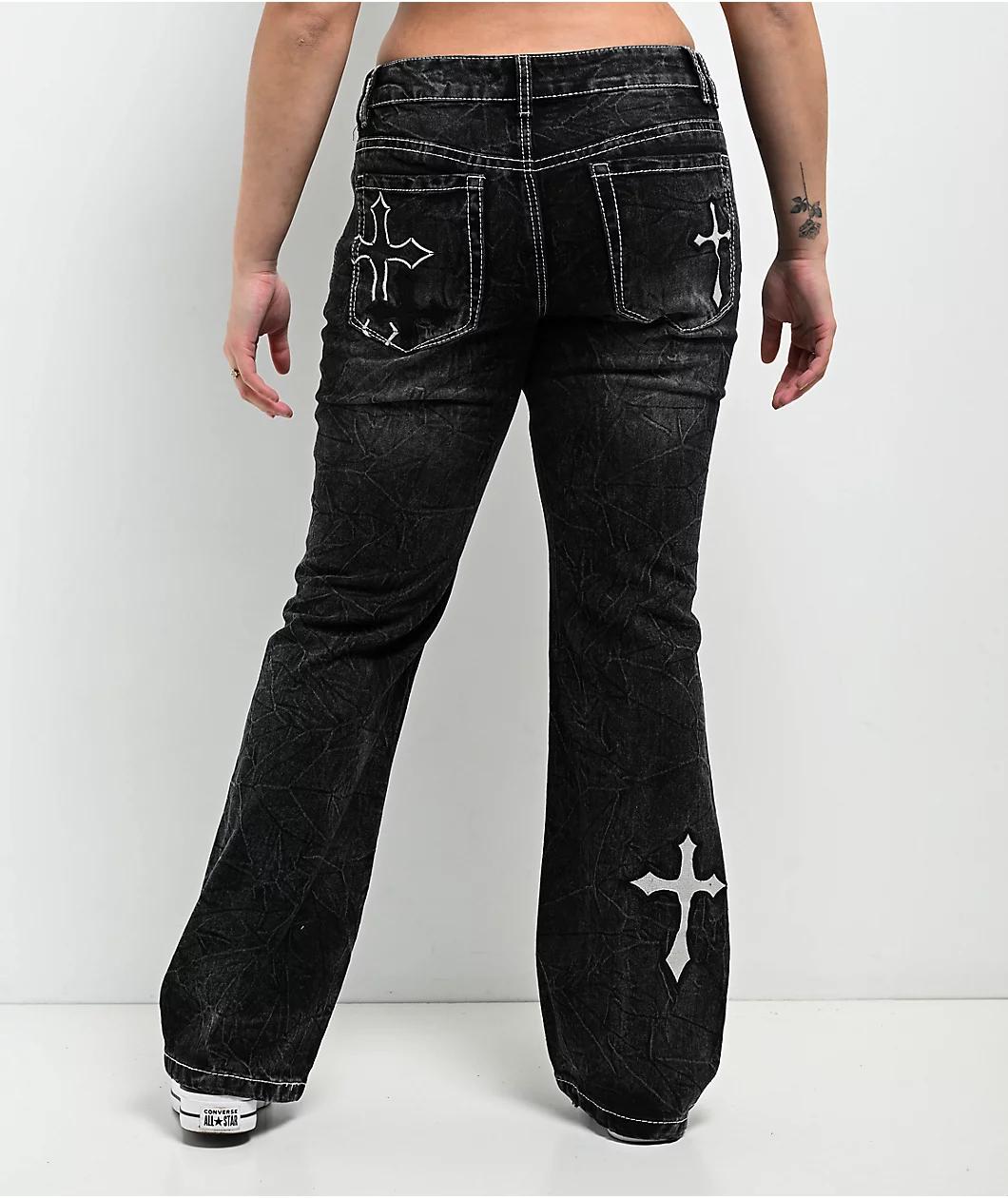 Ninth Hall Alyssia Cross Black Wash Mid Rise Bootcut Jeans Product Image