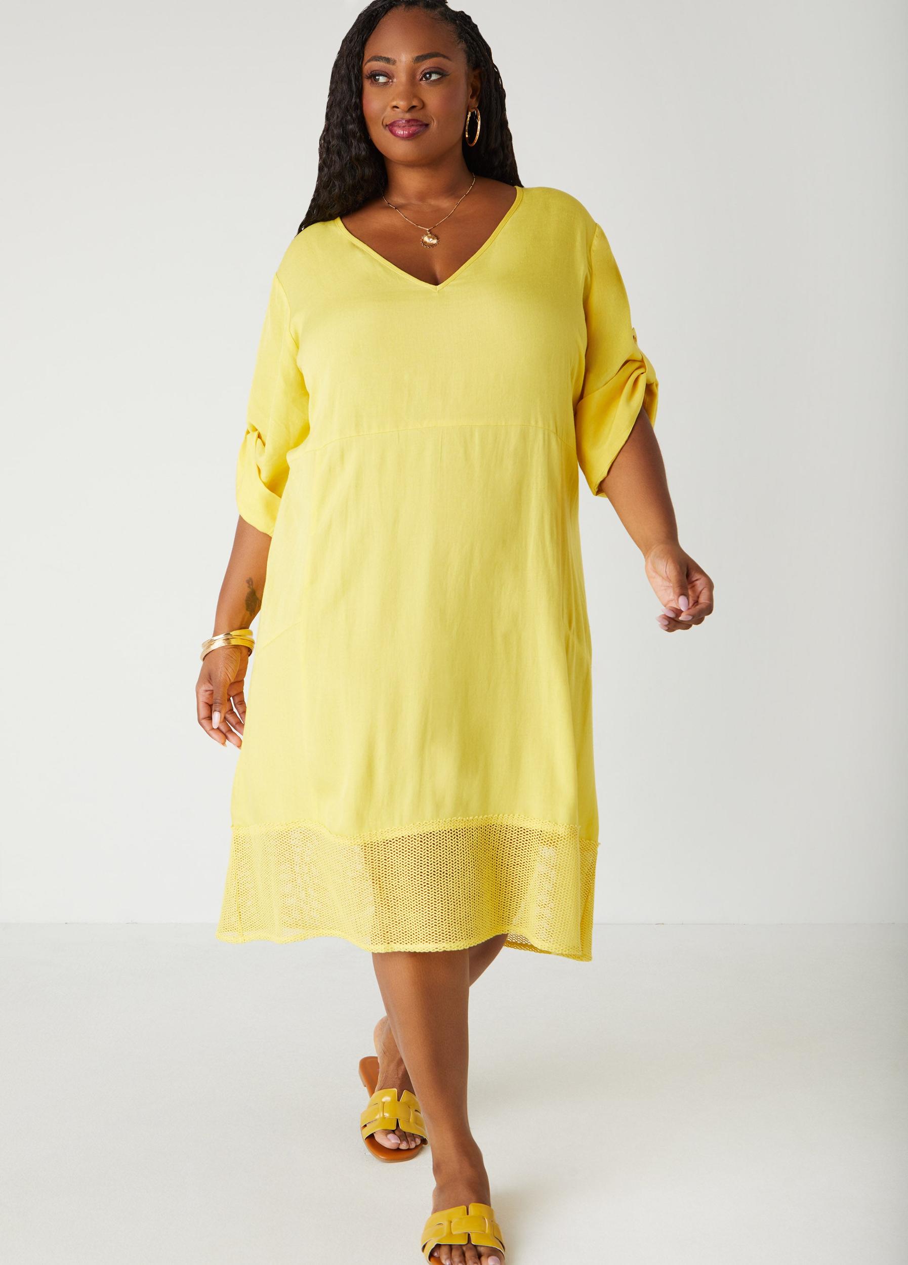 Plus Size Fishnet Paneled Midi Dress Ashley Stewart Product Image