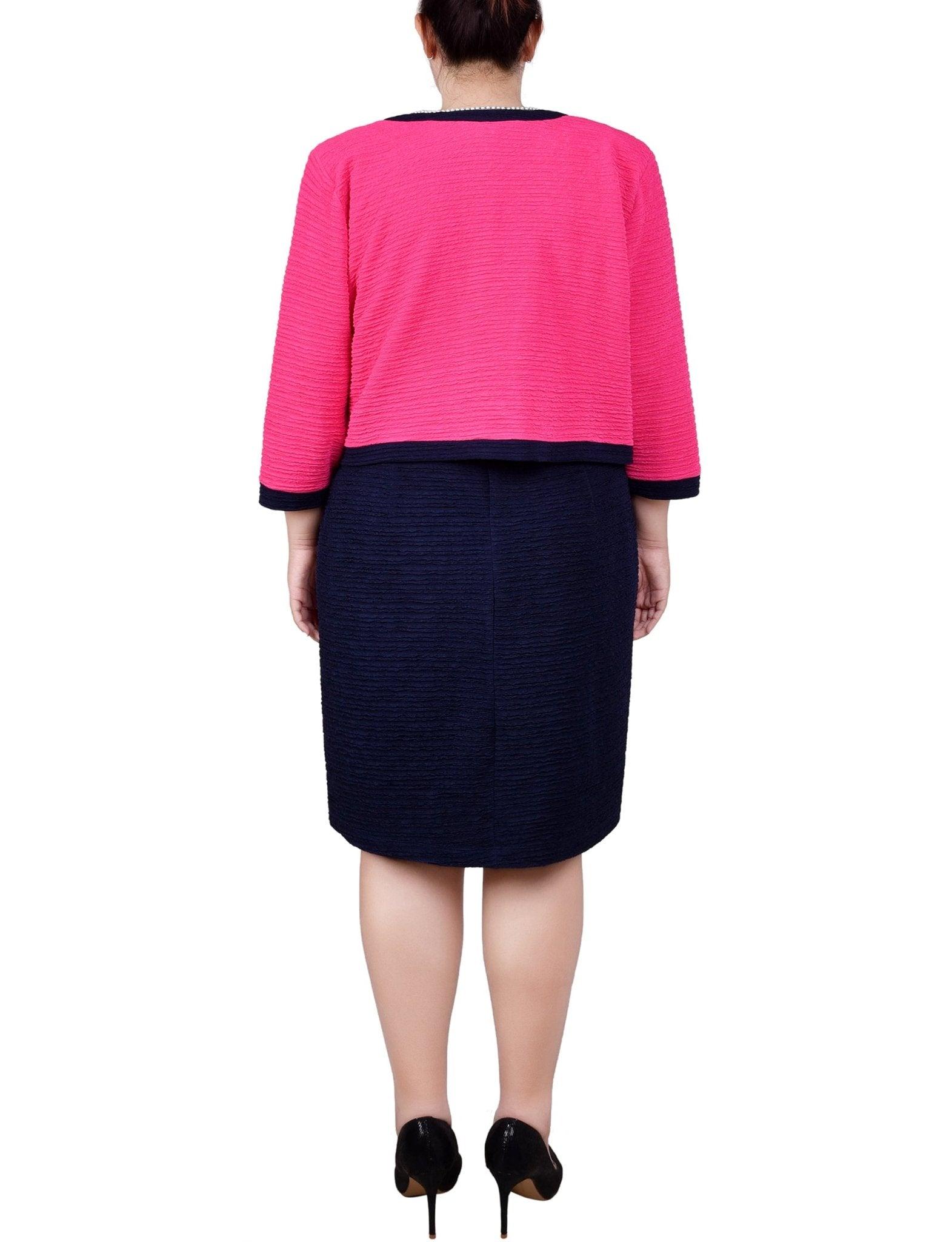 Navy Havana Pink 3/4 Sleeve Textured Knit 2 Piece Dress Set - Plus Product Image