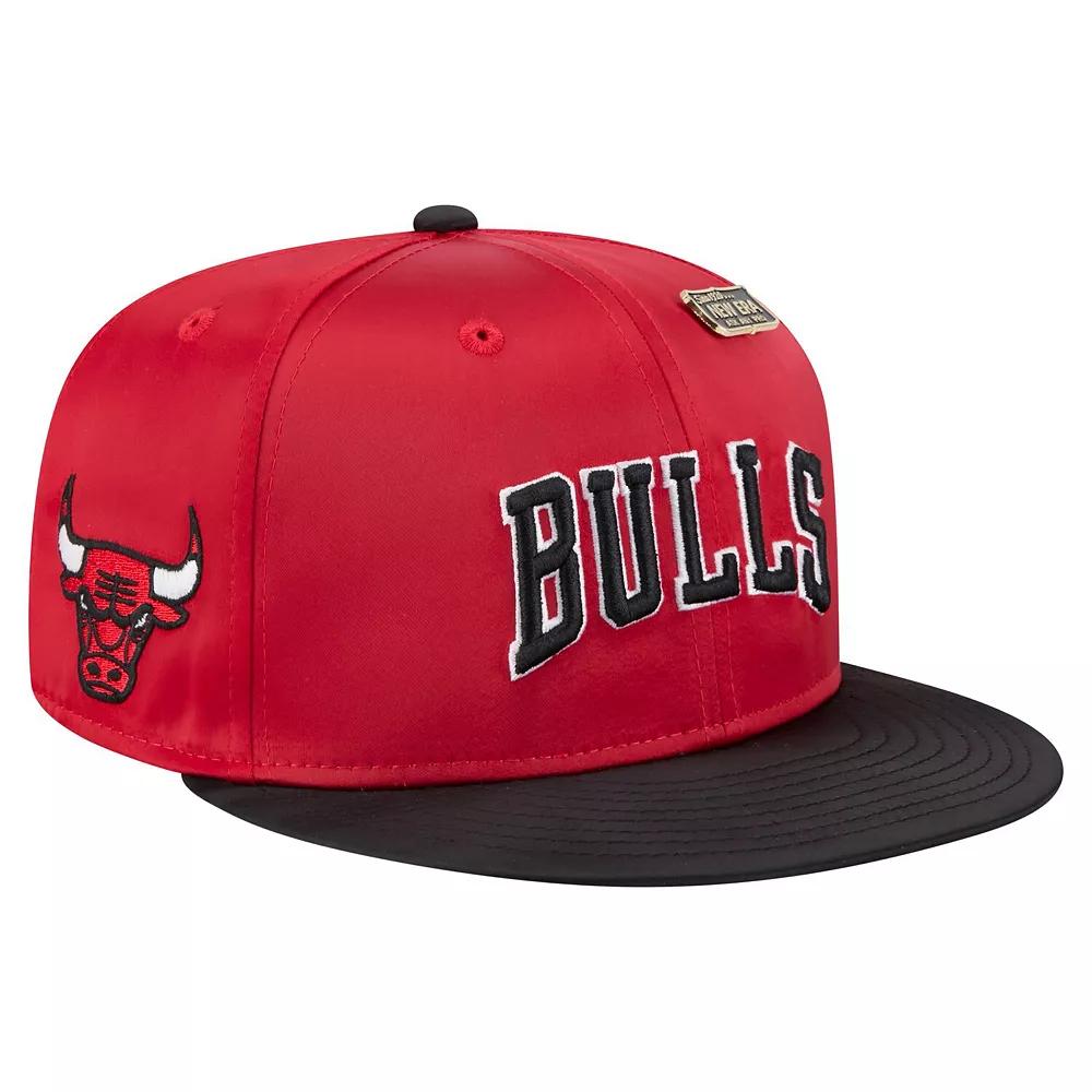 Men's New Era Red/Black Chicago Bulls Throwback Satin Vintage Pin Two-Tone 59FIFTY Fitted Hat,  Product Image