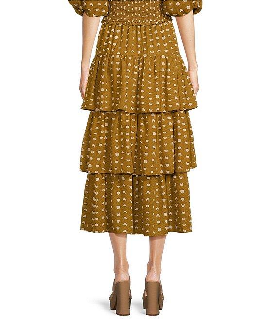 Skies Are Blue Chiffon Print Square Neck Short Puff Sleeve Coordinating Cropped Top Product Image