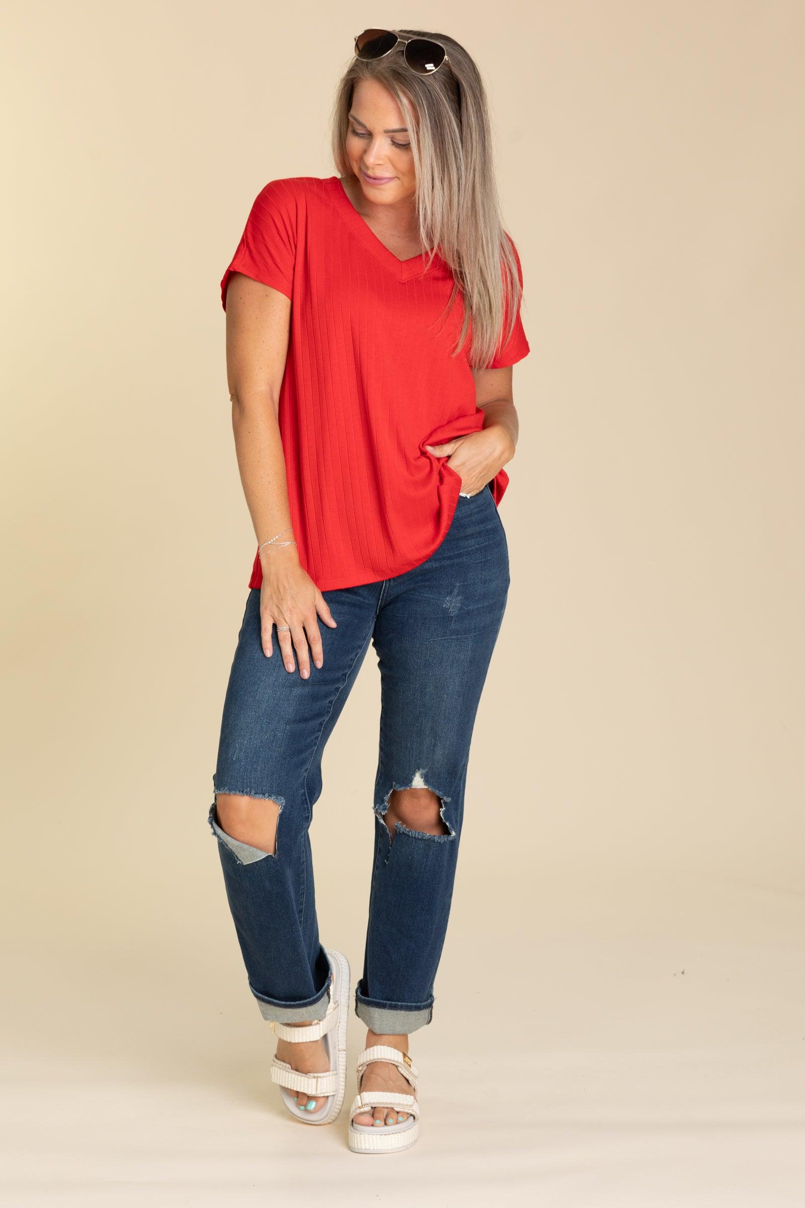 Ribbed V-Neck Top Product Image