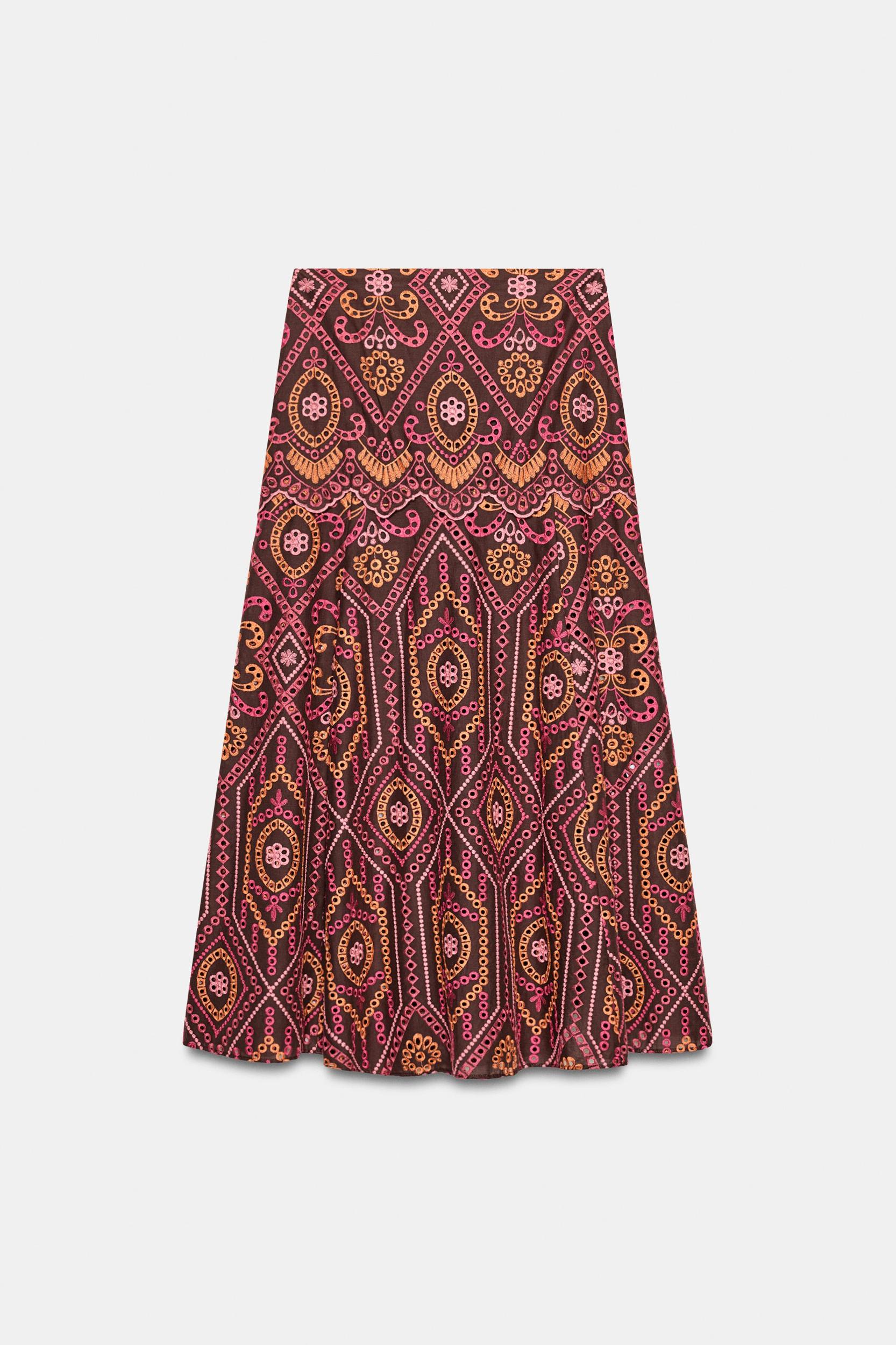 EMBROIDERED EYELET MIDI SKIRT Product Image