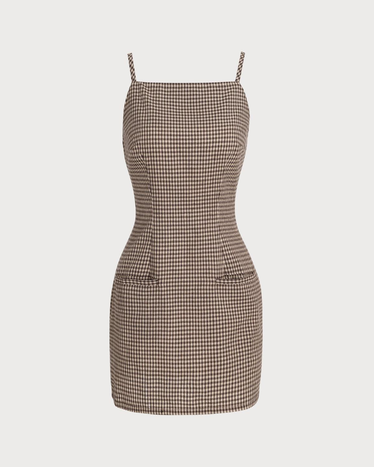 Brown Plaid Slip Mini Dress Product Image