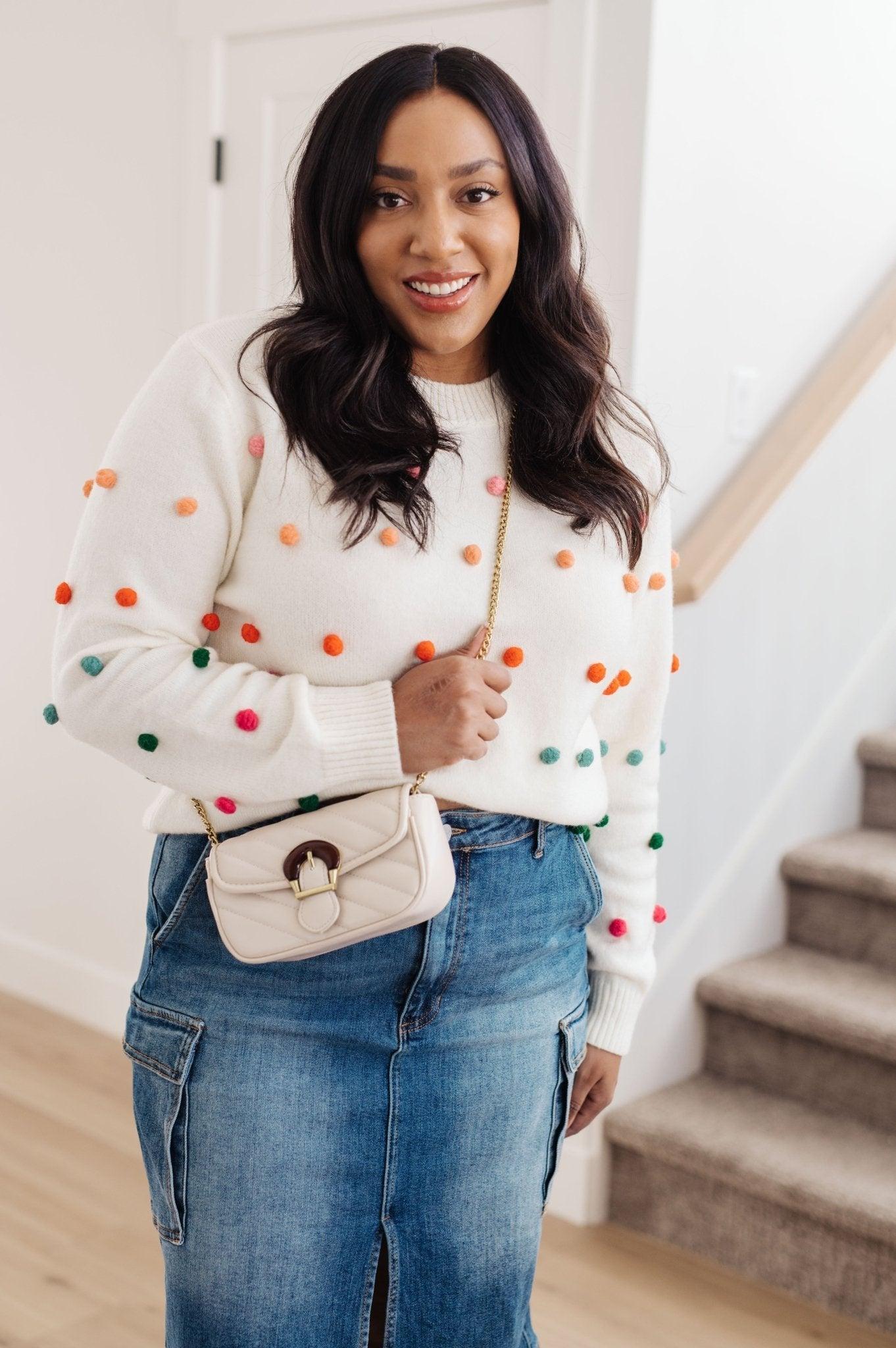 Candy Buttons Pom Detail Sweater (Online Exclusive) Product Image