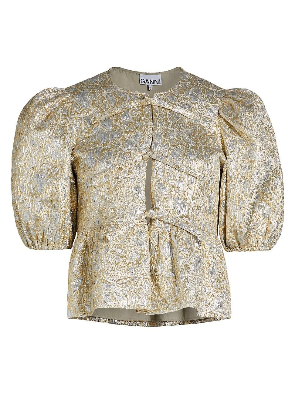 Womens Metallic Cloque Peplum Blouse Product Image