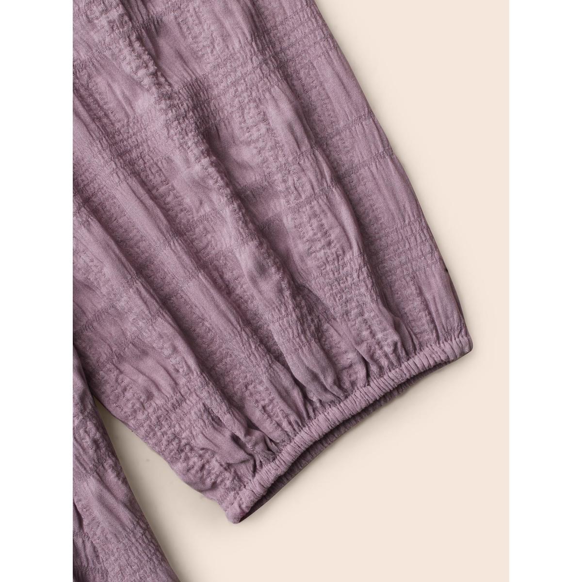 Plus Size Square Neck Plain Textured Belted Dress Mauve Women Elegant Texture Square Neck Long Sleeve Curvy BloomChic 12/L Product Image