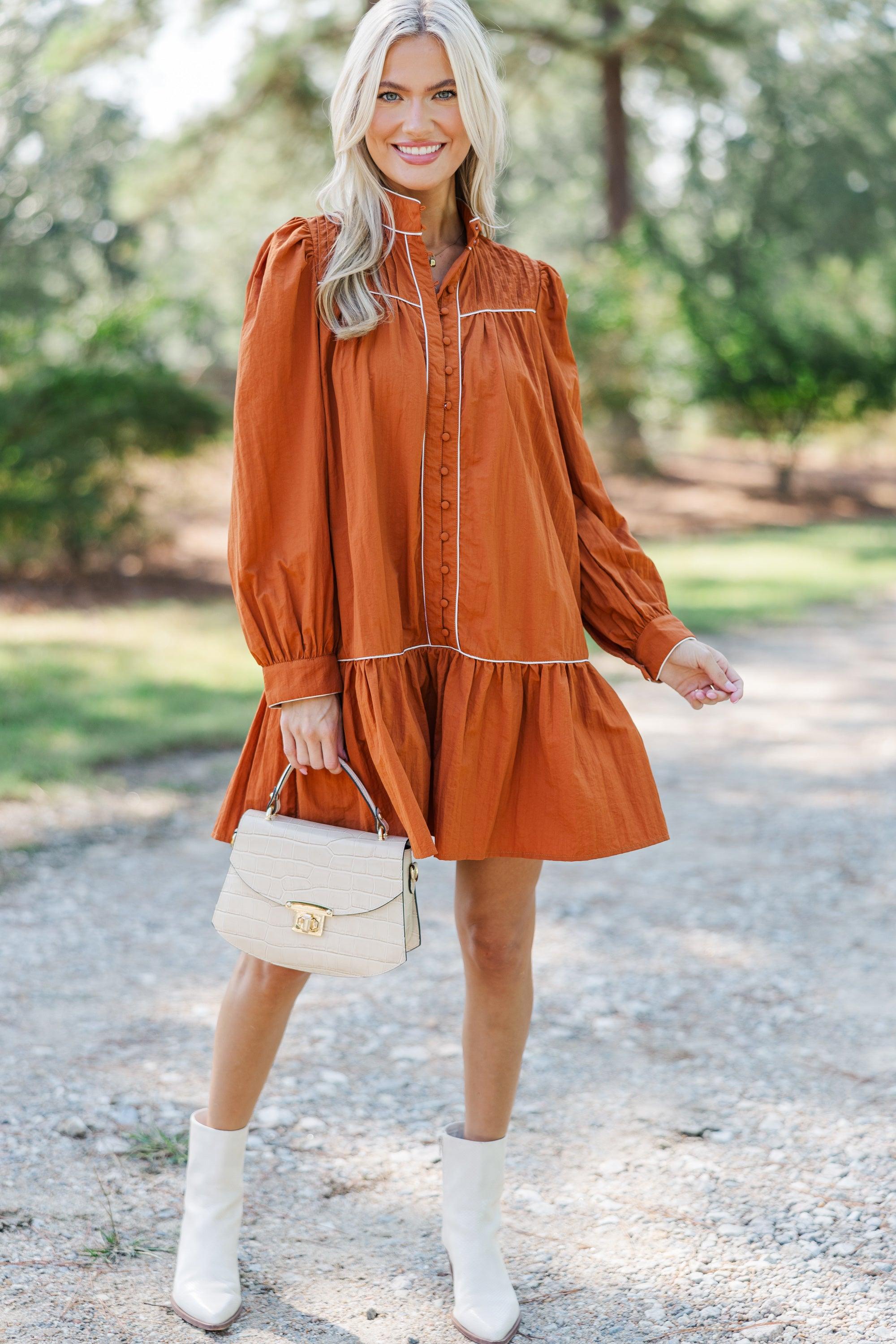 Behind The Scenes Rust Orange Contrast Dress Female Product Image