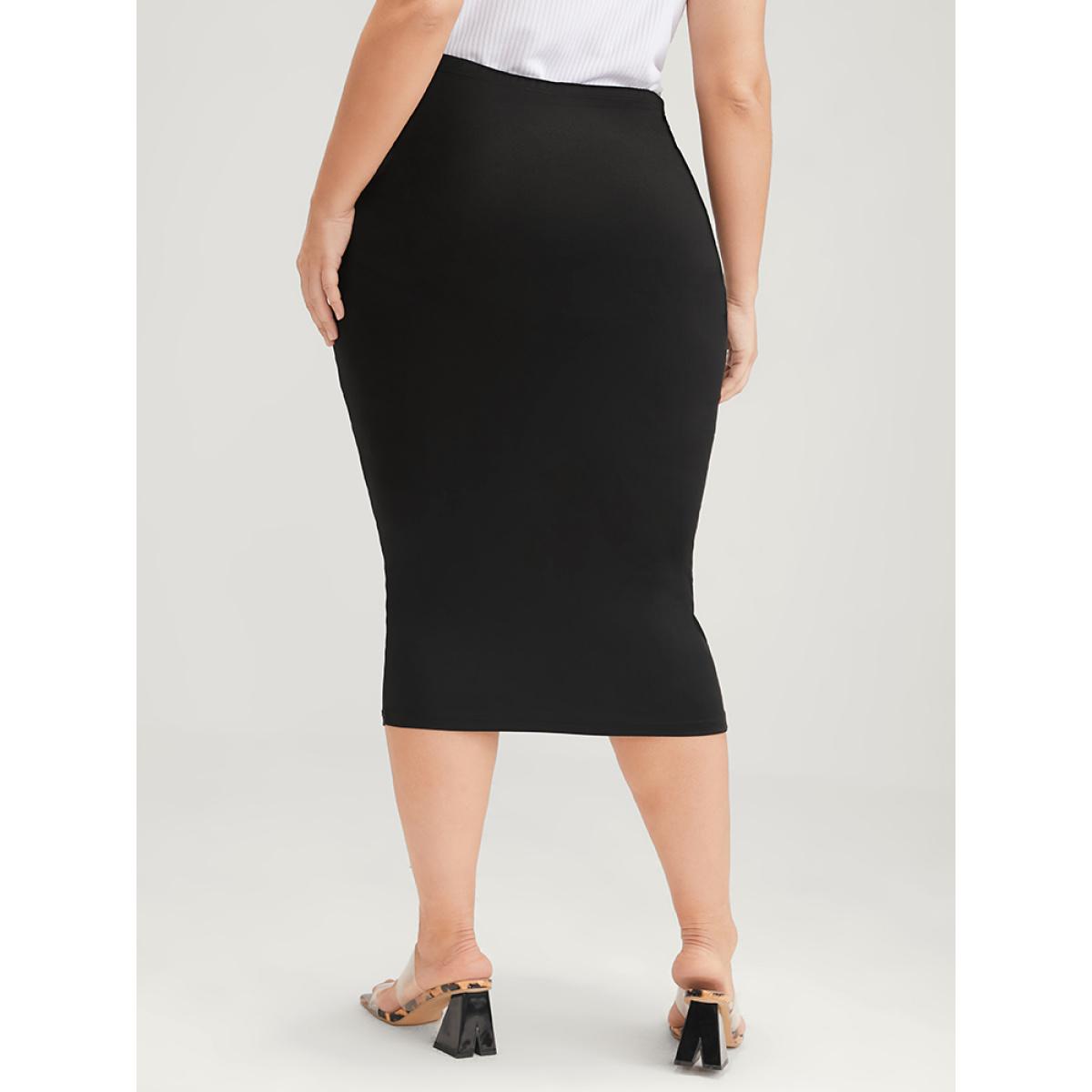 Plus Size Plain Modal High Waist Skirt Women Black Office Plain Bodycon High stretch Work Skirts BloomChic 26/4X Product Image